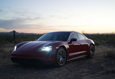 Front angle shot of the Porsche Taycan