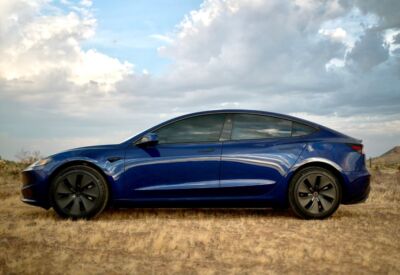 wide side shot of the Tesla Model 3