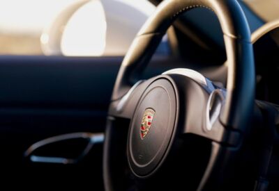 Close up shot of the Porsche 911 Steering wheel