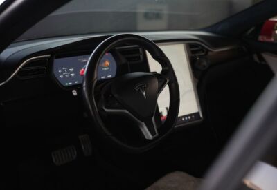 Close up shot of the Tesla Model S steering wheel