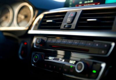 Interior close up shot of the dashboard on a BMW 4-Series Convertible.