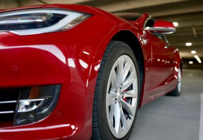 Close up shot of the Tesla Model S wheel