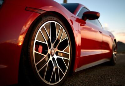 Close up shot of the Porsche Taycan wheel