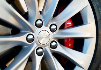 Close up shot of the Tesla Model S wheel