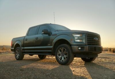 Glory shot of the Ford F-150 from the front and facing right