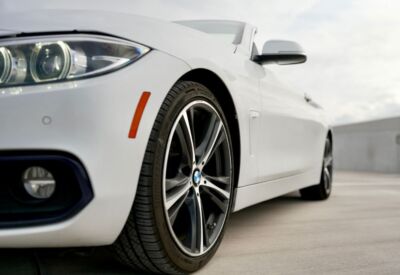 Close up shot of the wheel well of the BMW 4-Series Convertible available through High Flying Rentals.