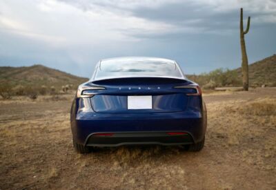 rear facing shot of the Tesla Model 3