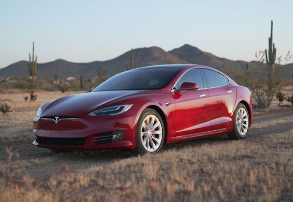 Front angle shot of the Tesla Model S