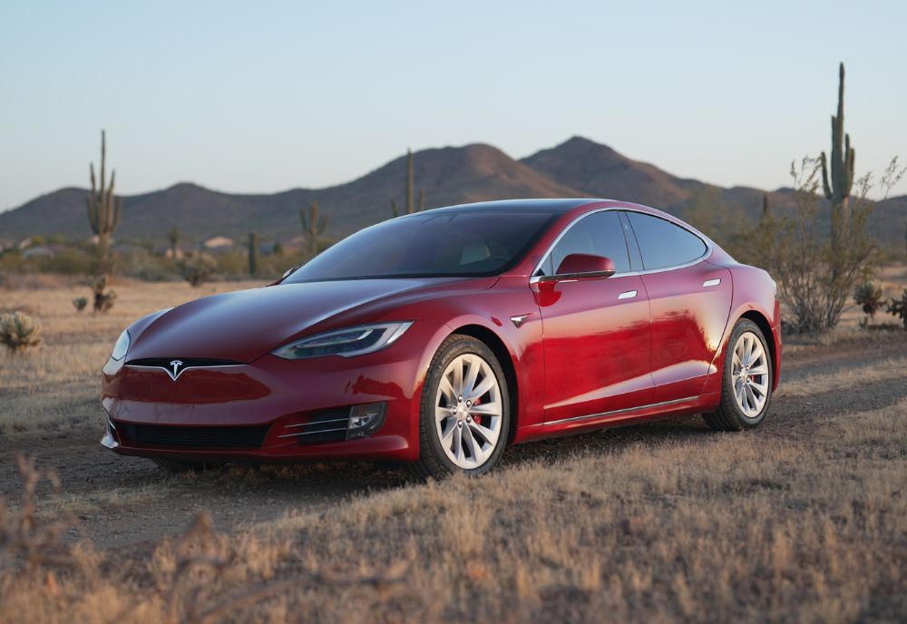Front angle shot of the Tesla Model S