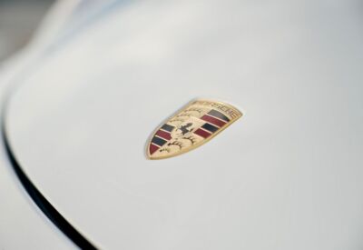 Porsche Boxster hood emblem shot facing left