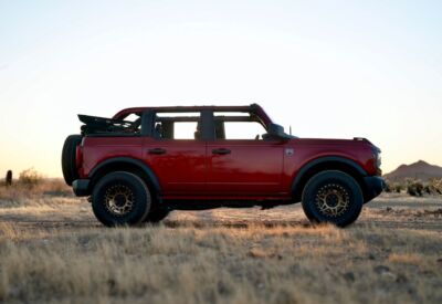 Wide side shot of the Ford Bronco facing right.