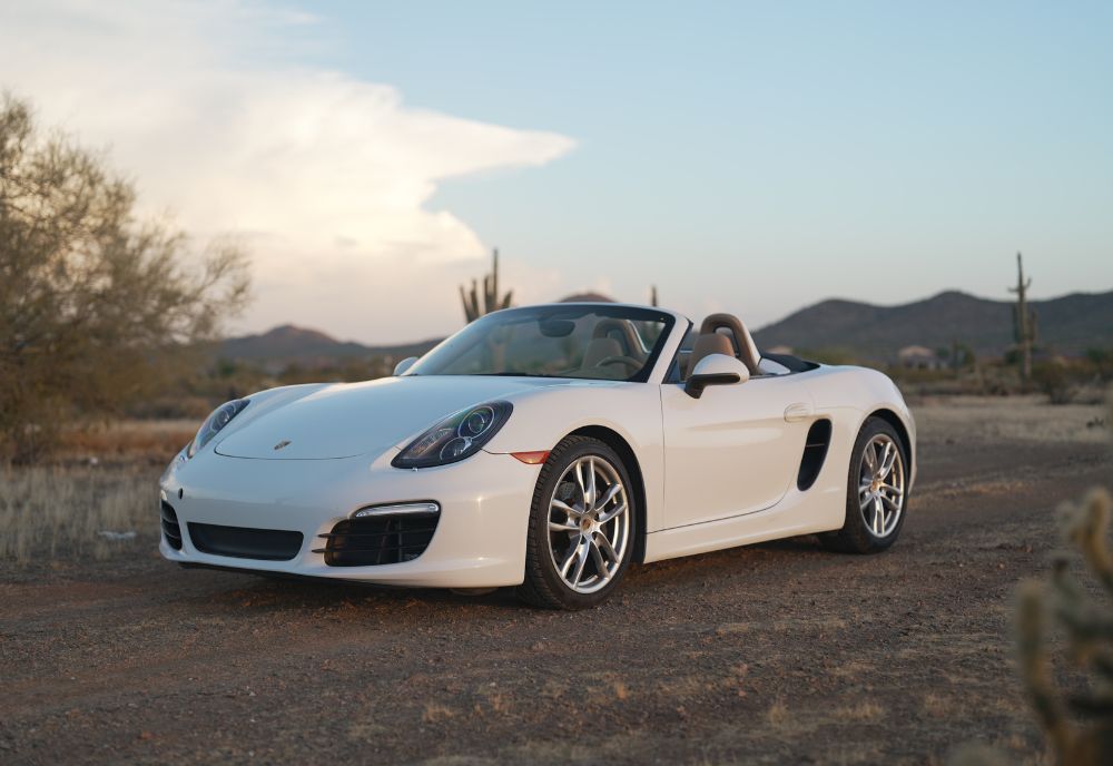 Medium wide front angle shot of the Porsche Boxster