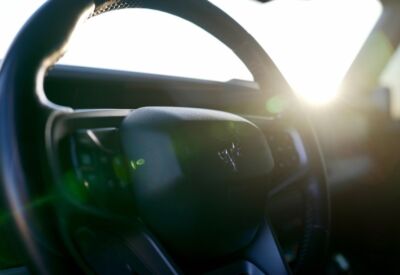 Interior shot of a Ford Bronco steering wheel