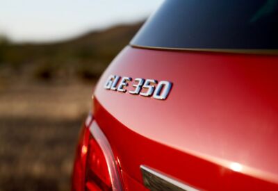 Close up shot of the Mercedes Benz GLE-Class showing off the model number