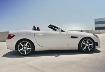 Medium wide shot of the Mercedes-Benz SLK-Class facing right