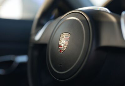 Close up shot of the Porsche 911 steering wheel