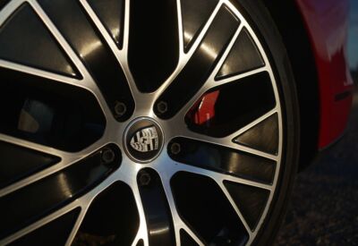 Close up shot of the Porsche Taycan wheel