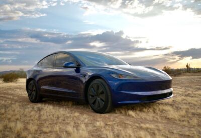 front angle shot of the Tesla Model 3