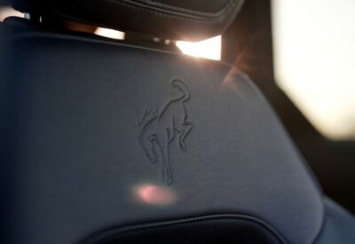 Ford Bronco steering wheel logo shot