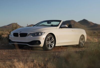 Front angle shot facing left of the BMW 4-Series Convertible out now.