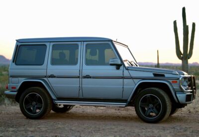 Medium wide shot of the Mercedes Benz G-Wagon facing right