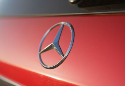 Close up shot of the Mercedes Benz GLE-Class showcasing the emblem
