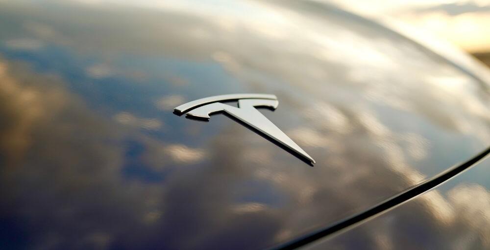 Close up shot of the Tesla Model emblem