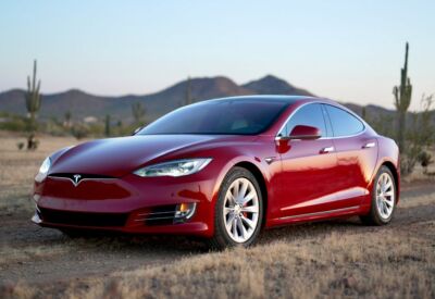 front angle tilt shot of the Tesla Model S