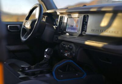 Medium close up shot of the interior of the Ford Bronco dashboard