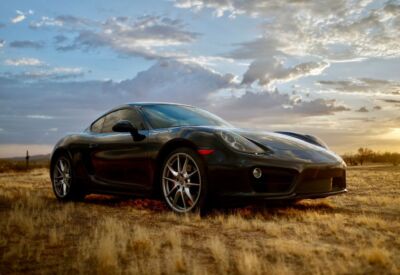 Medium wide front angle shot of the Porsche Cayman