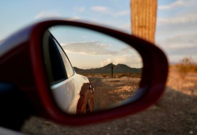 close up shot of the Porsche Taycan mirror