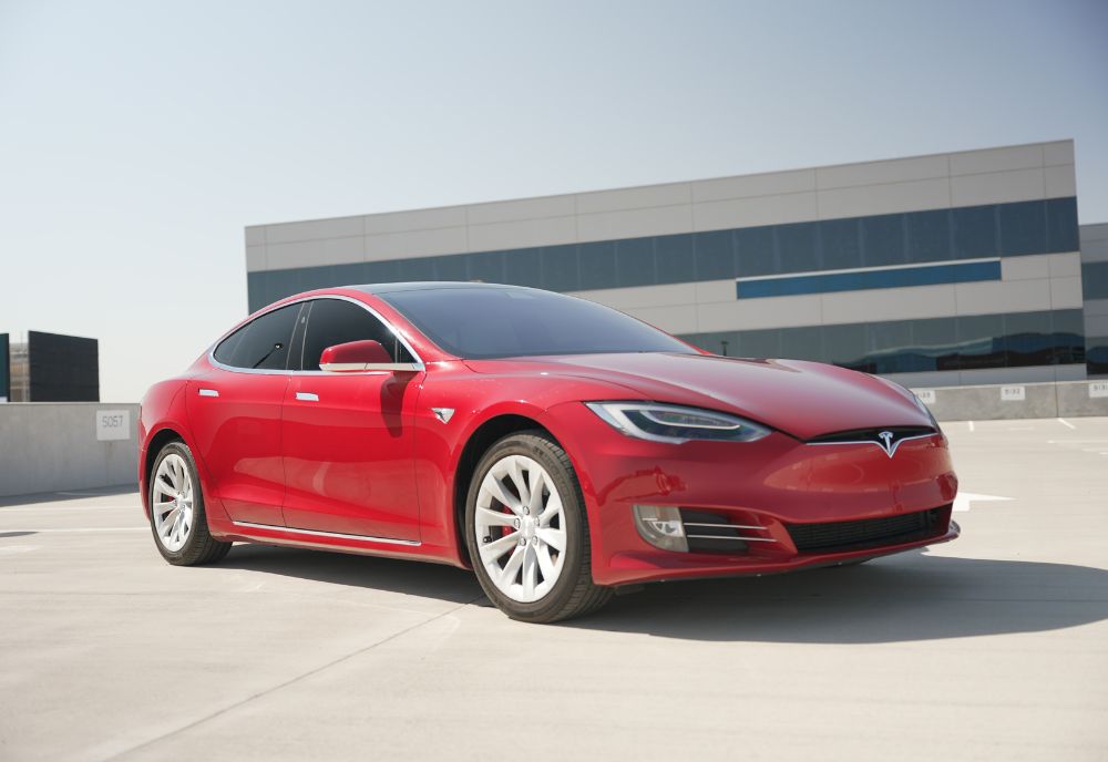 front angle titled shot of the Tesla Model S facing right