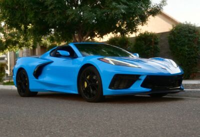 Wide shot of the Chevrolet Corvette from the front at an angle facing right.