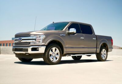 Tilted angle frontal shot of the Ford F-150