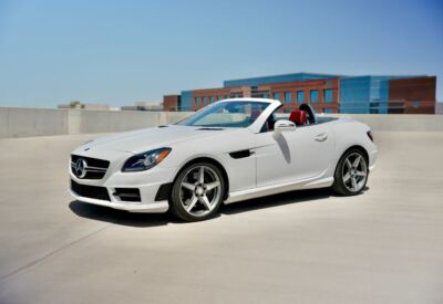 Medium wide shot of the Mercedes-Benz SLK-Class at an angle facing left