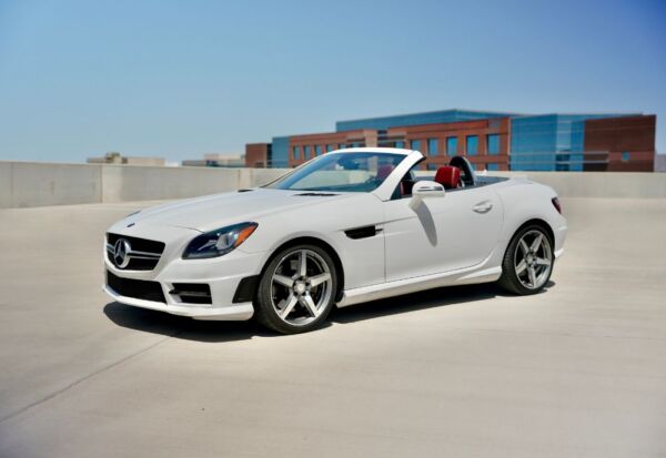 Medium wide shot of the Mercedes-Benz SLK-Class at an angle facing left