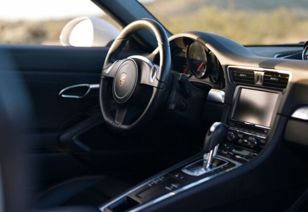 Interior shot of the Porsche 911 steering wheel area