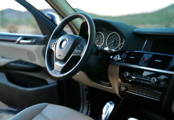 Interior shot of the BMW X3 driving column.