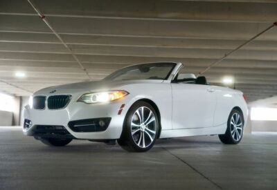 front angle shot of the BMW 2-Series Convertible in a parking lot