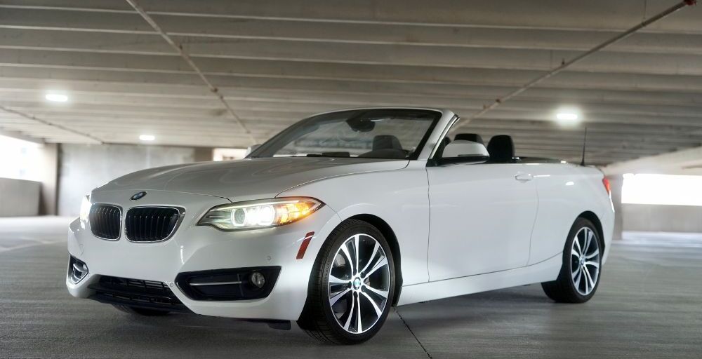 Front angle shot of the BMW 2-Series Convertible tilted down